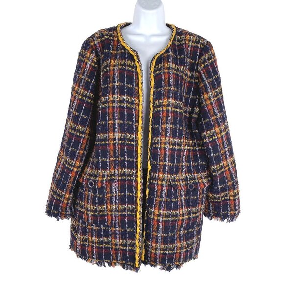 Chico's Open Front‎ Tweed Jacket Size 3 Multicolored Plaid Metallic CJ-1385 - Picture 1 of 9